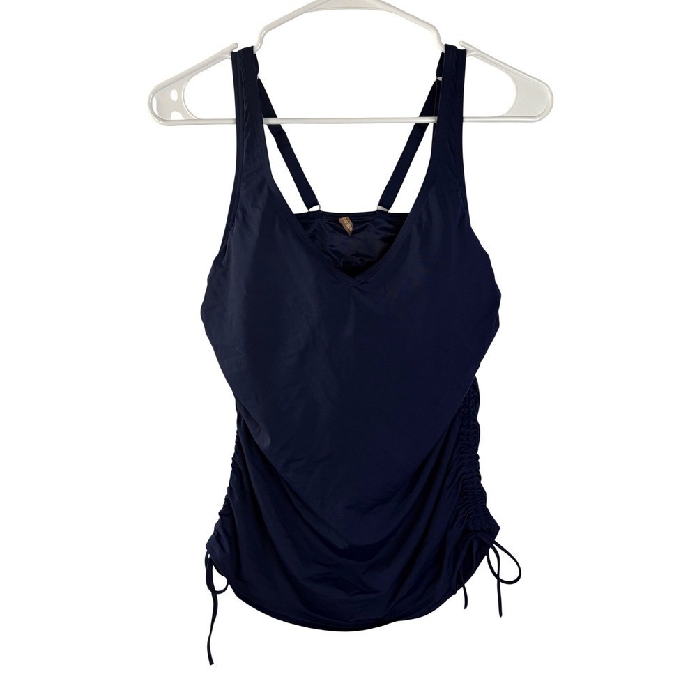 Lands End Navy‎ Blue Ruched Side Tie Tankini Swim Top Adjustable Straps Size 8L